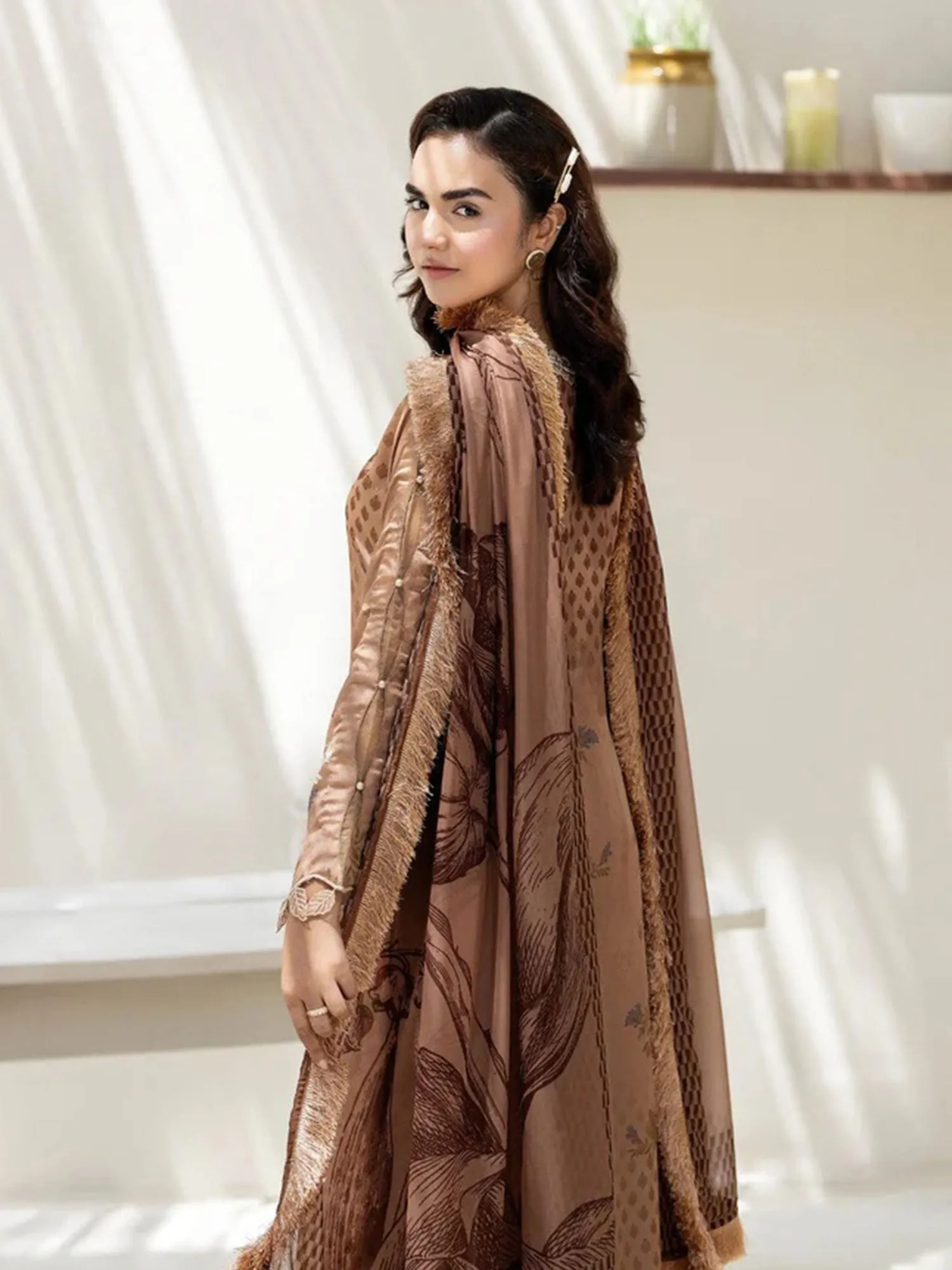 Ally's Brown Shamoz Silk Embroidered 3-Piece Suit (DGP-236)