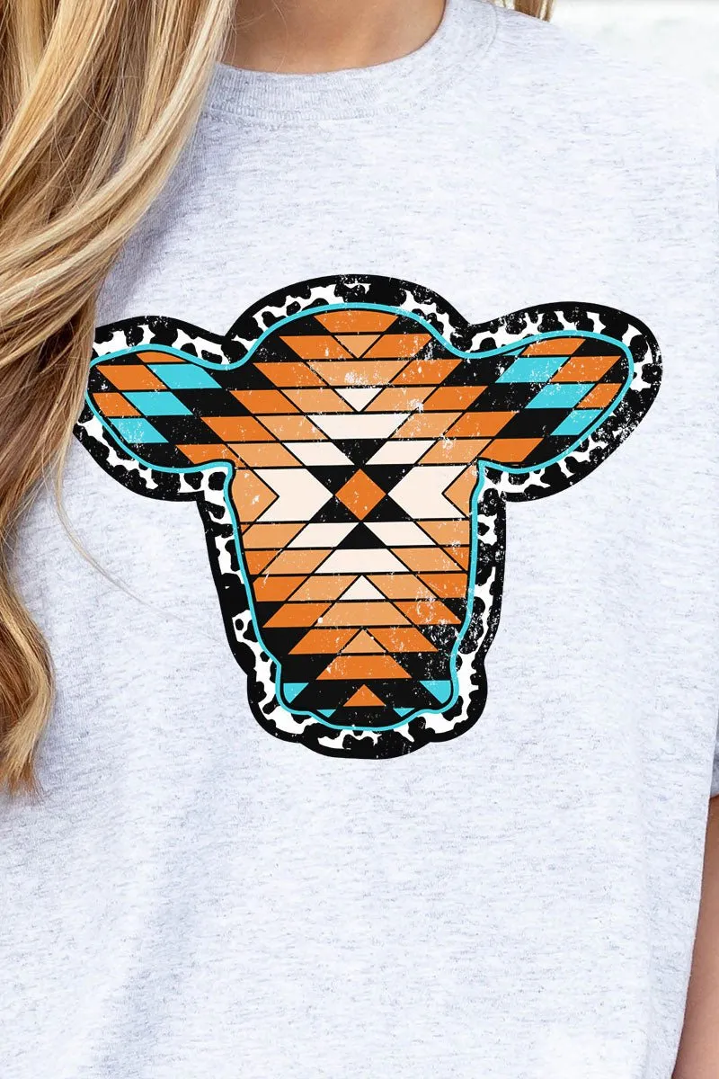 Aztec Cow Portrait Short Sleeve Relaxed Fit T-Shirt