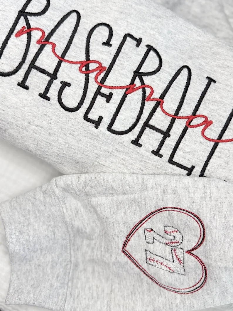 Baseball Mama Crewneck Sweatshirt with Trendy Side Bow Glitter Applique & Embroidered Sleeve, Baseball, Baseball mom, Baseball Momma, Boymom
