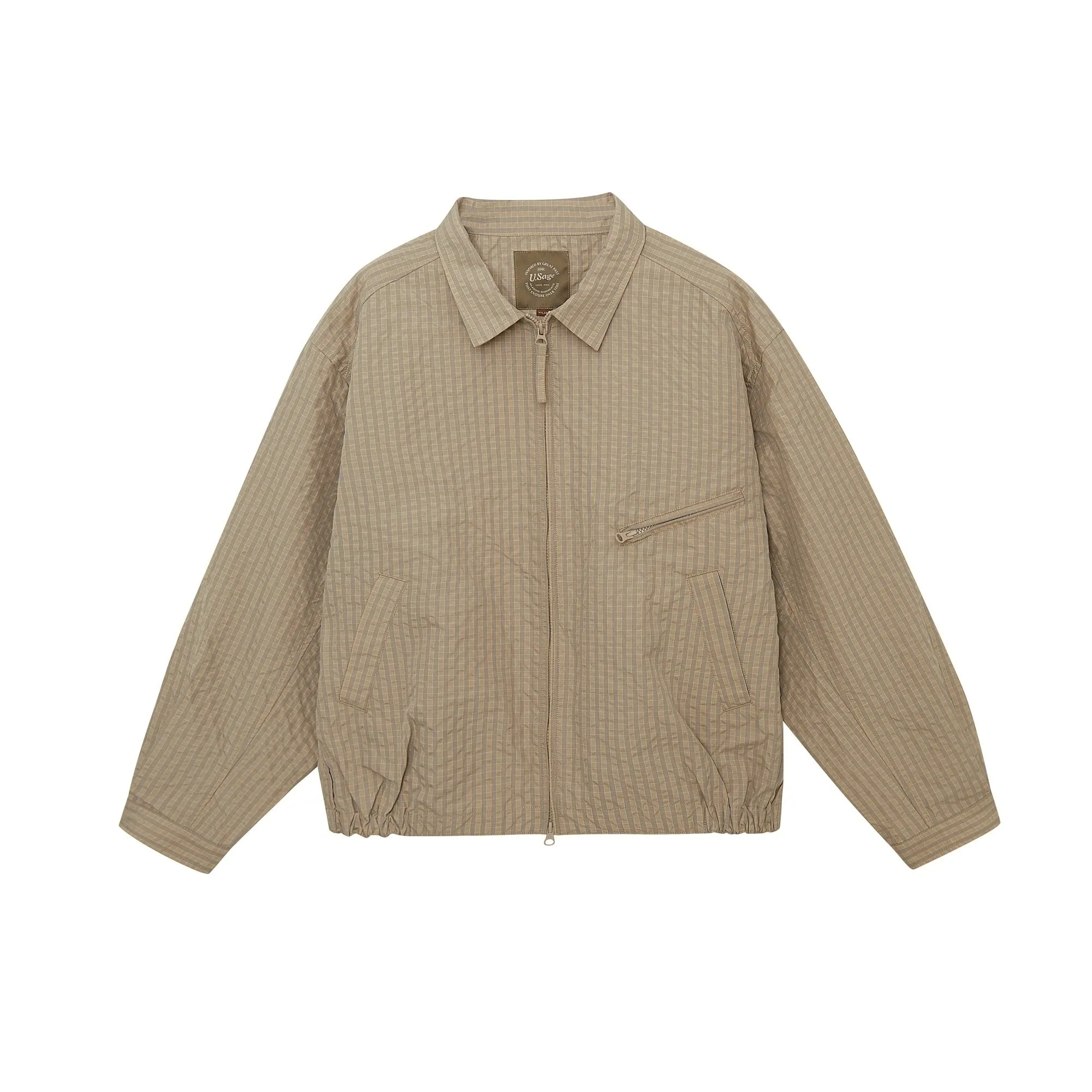 Beige Textured Harrington Jacket