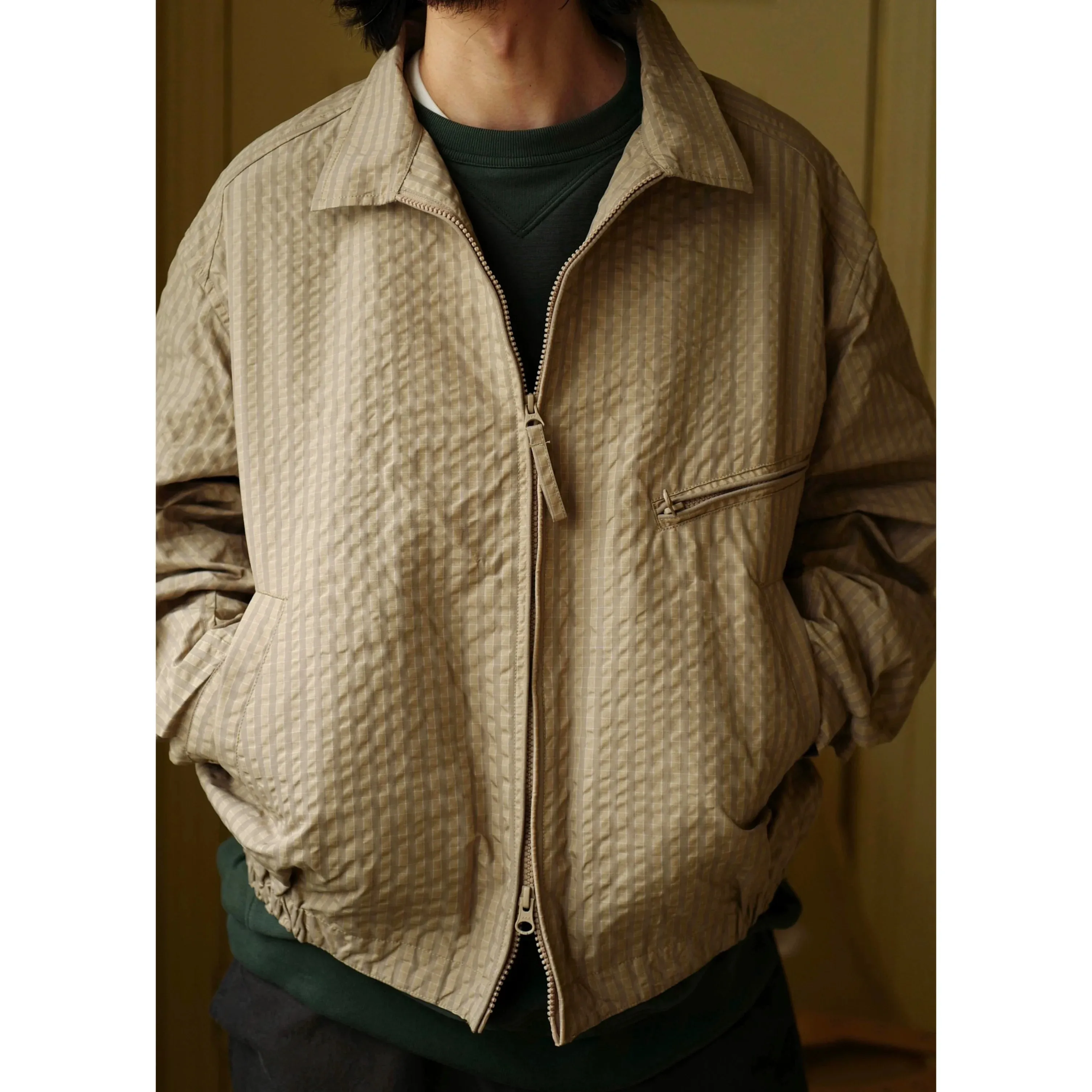 Beige Textured Harrington Jacket
