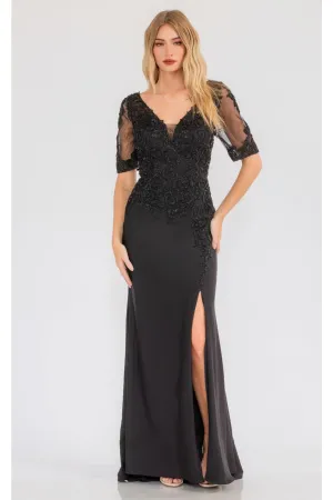 Black Bridesmaid Dresses-Inexpensive Sheer Sleeve Gown Juliet JTM15L