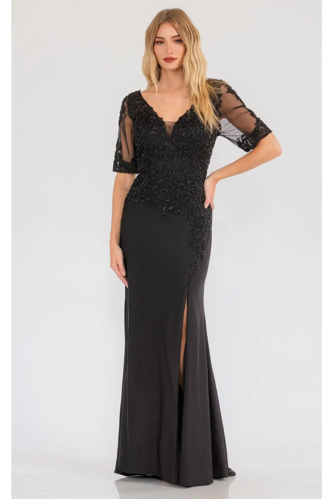Black Bridesmaid Dresses-Inexpensive Sheer Sleeve Gown Juliet JTM15L
