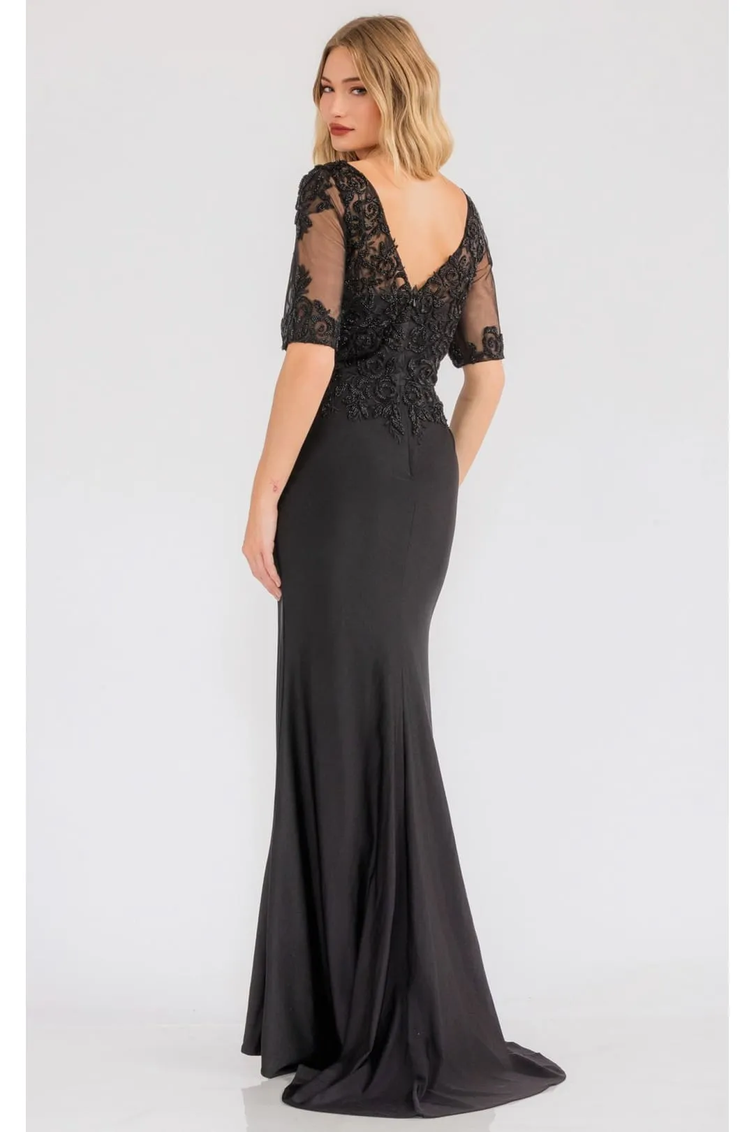 Black Bridesmaid Dresses-Inexpensive Sheer Sleeve Gown Juliet JTM15L