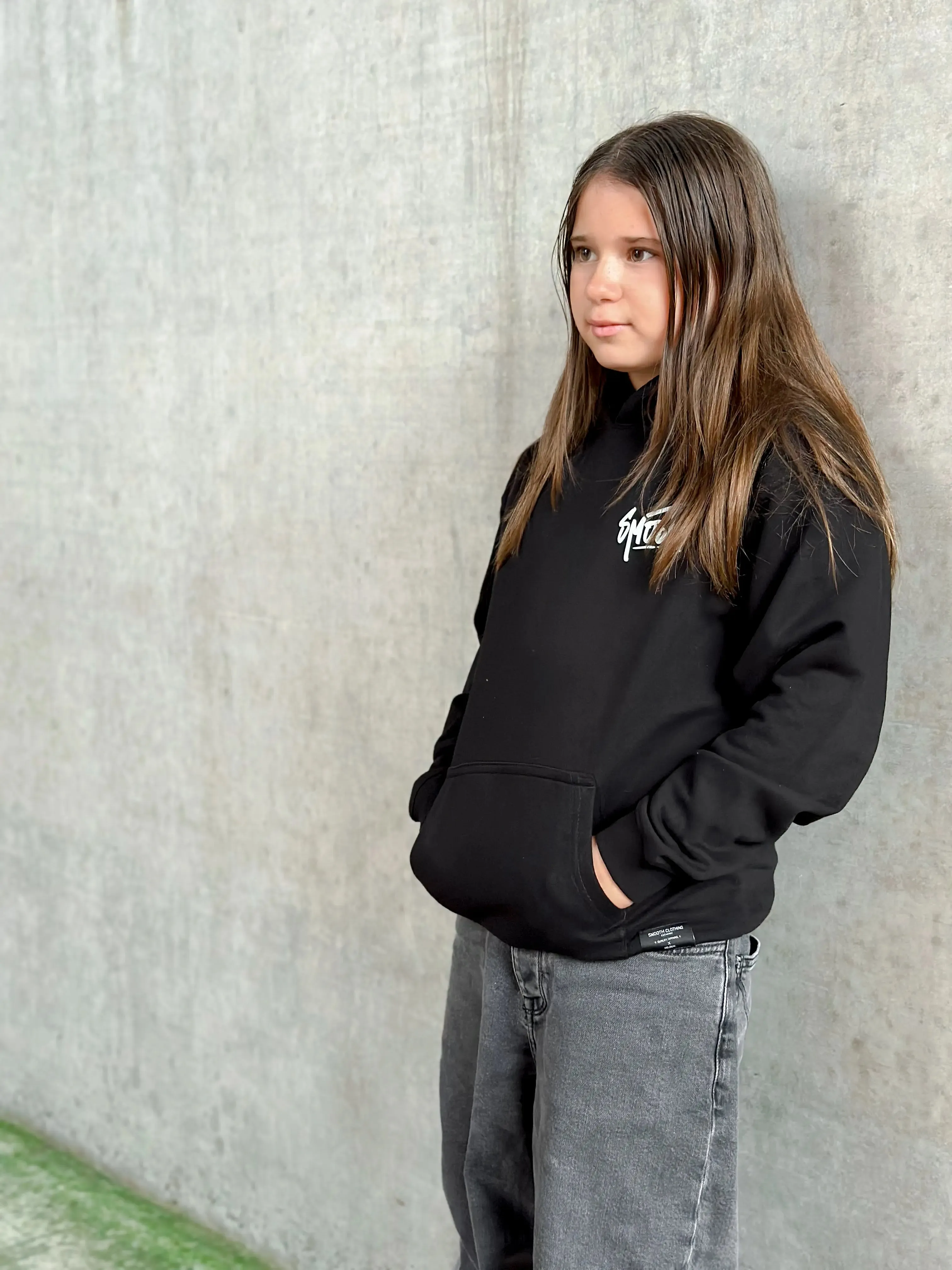 Black Kids Hoodie / Dainty White Front Back Girls