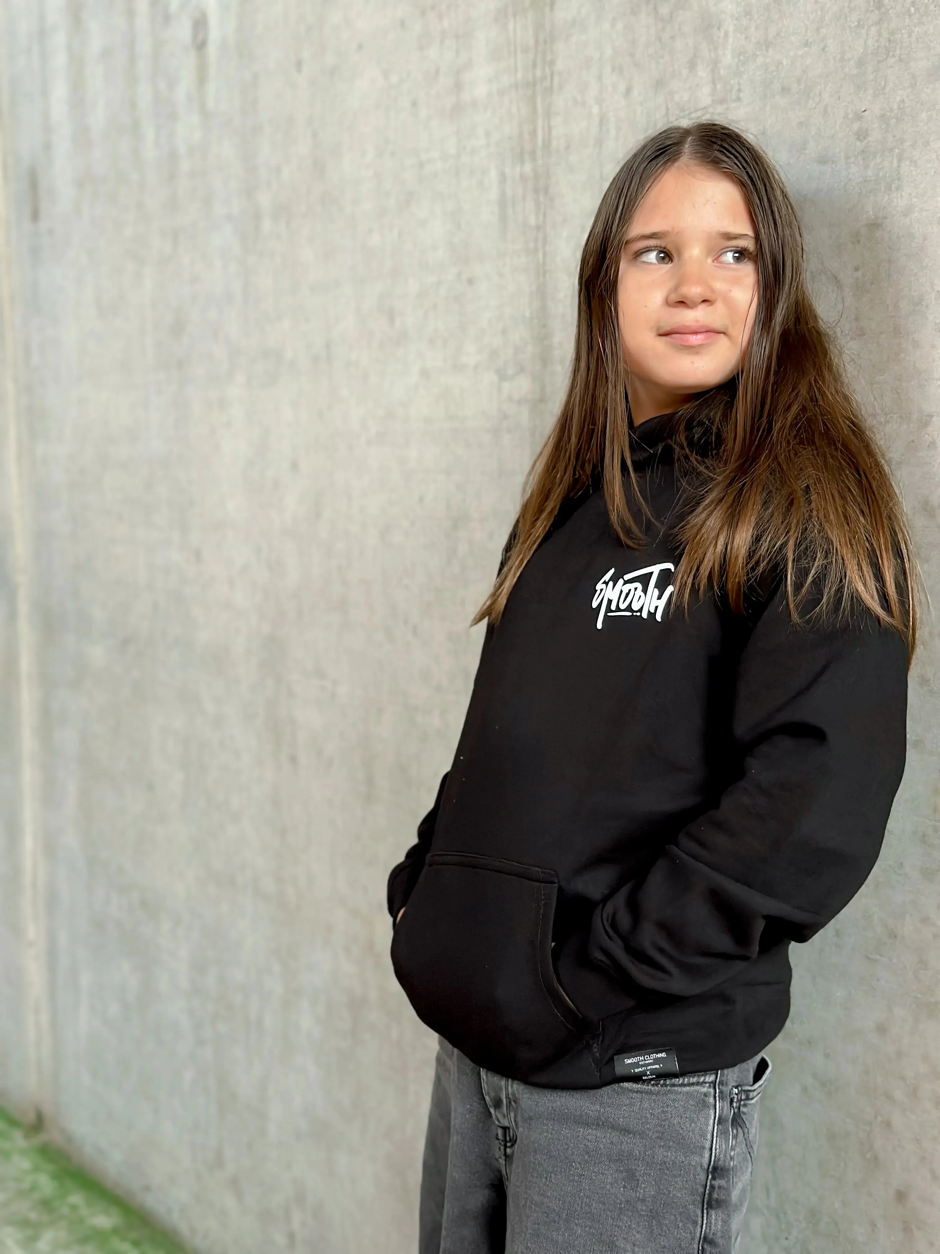 Black Kids Hoodie / Dainty White Front Back Girls
