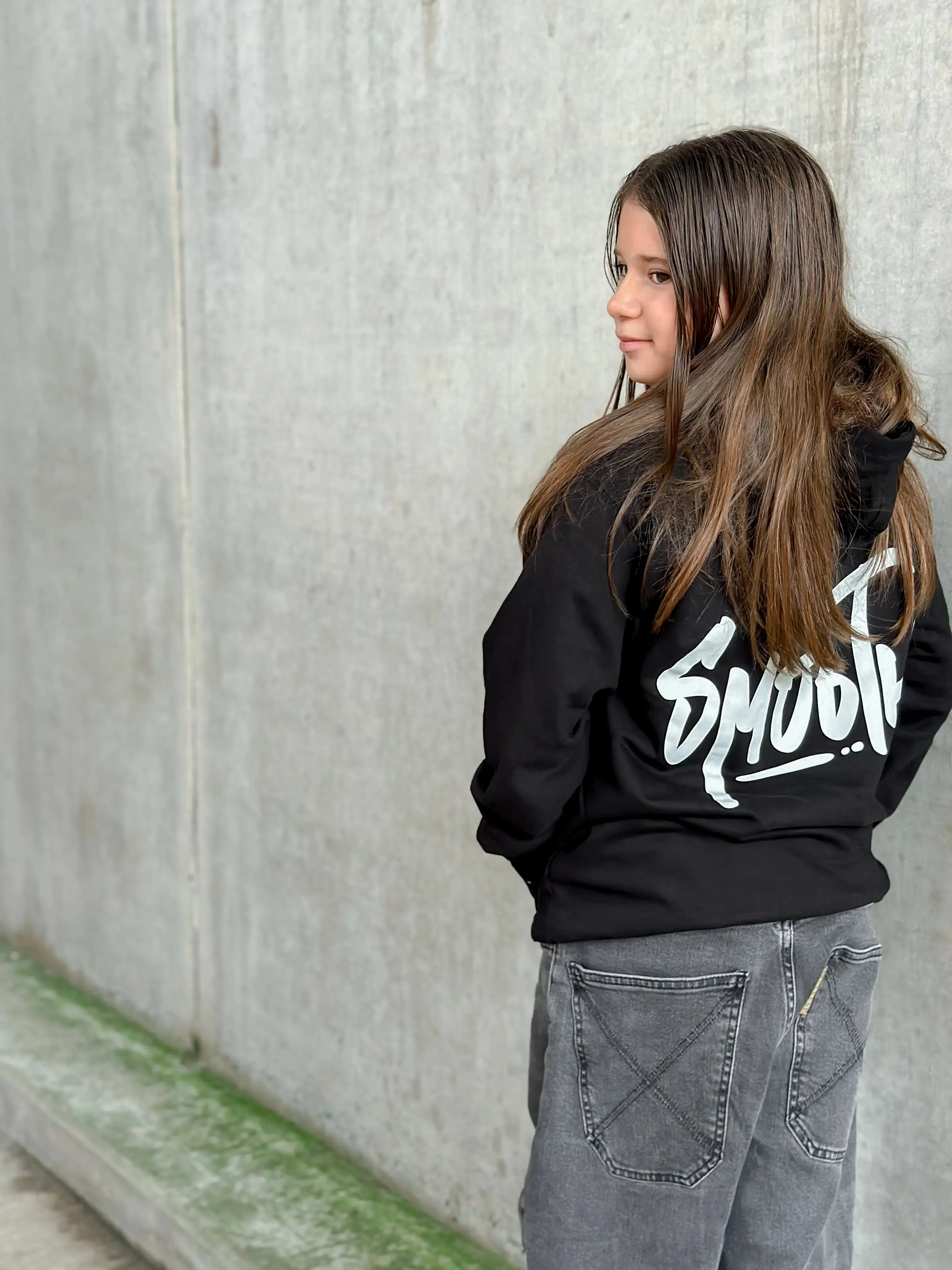 Black Kids Hoodie / Dainty White Front Back Girls