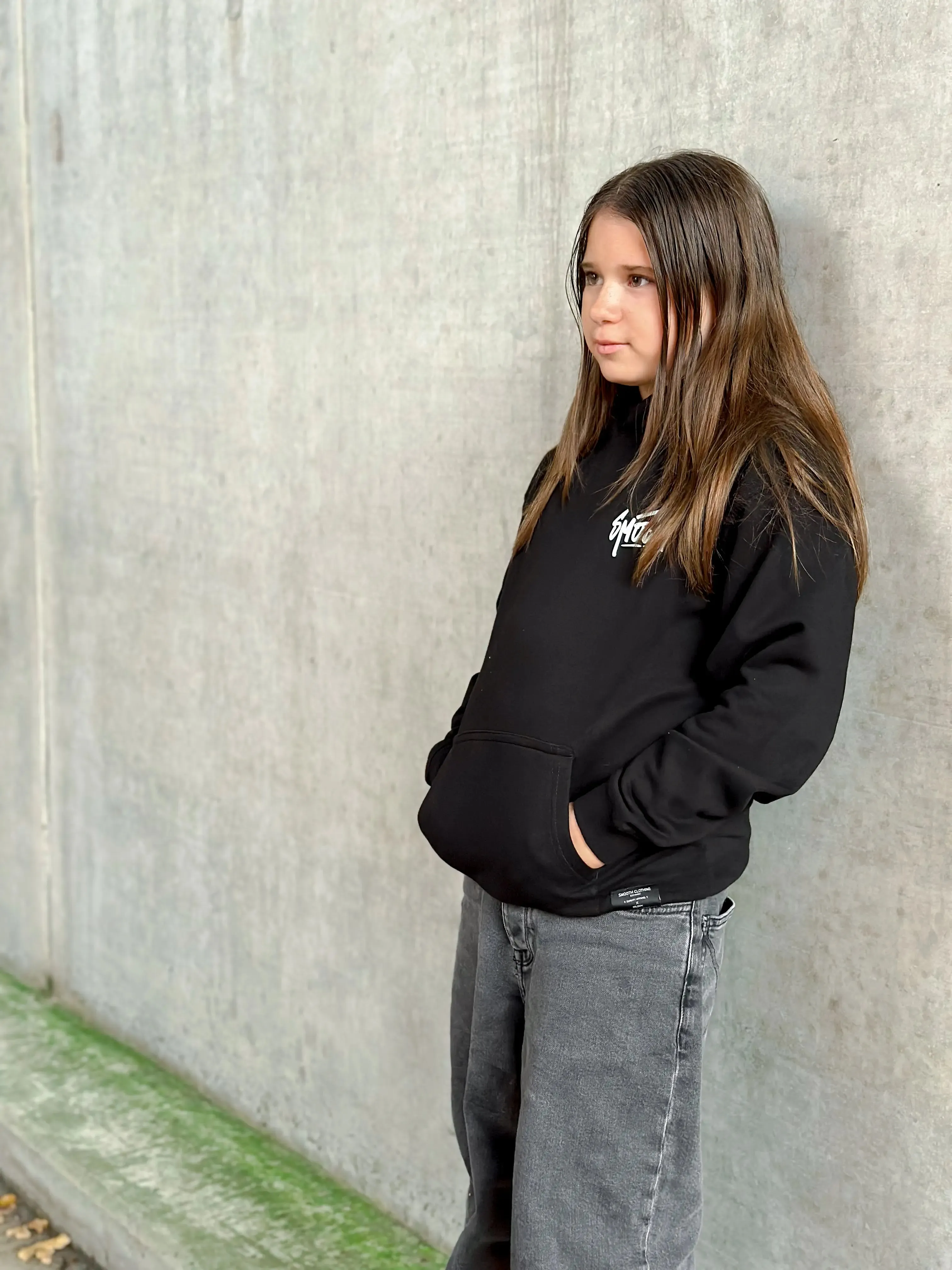 Black Kids Hoodie / Dainty White Front Back Girls