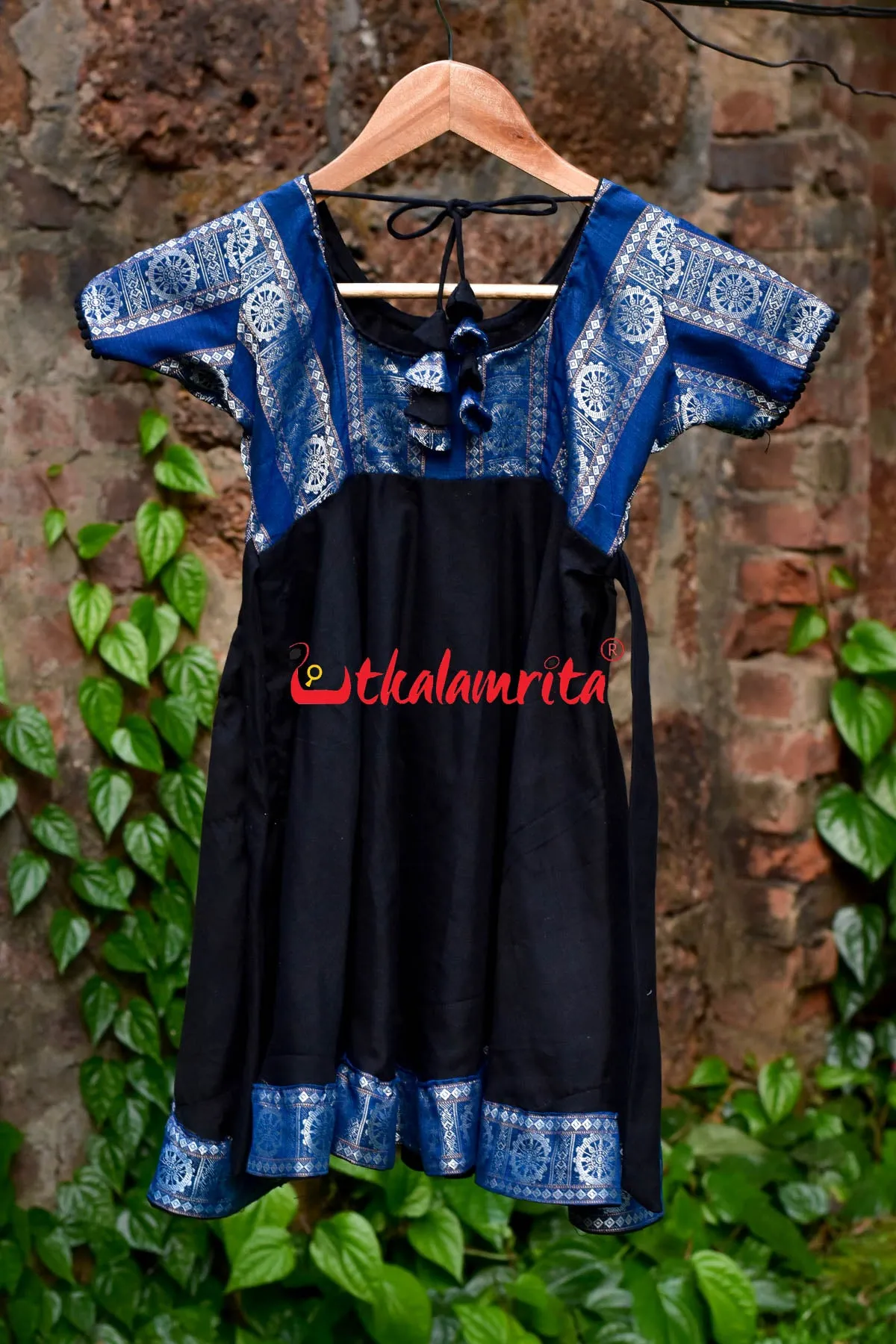 Black With Blue Konark Wheels (Girls' Frock)