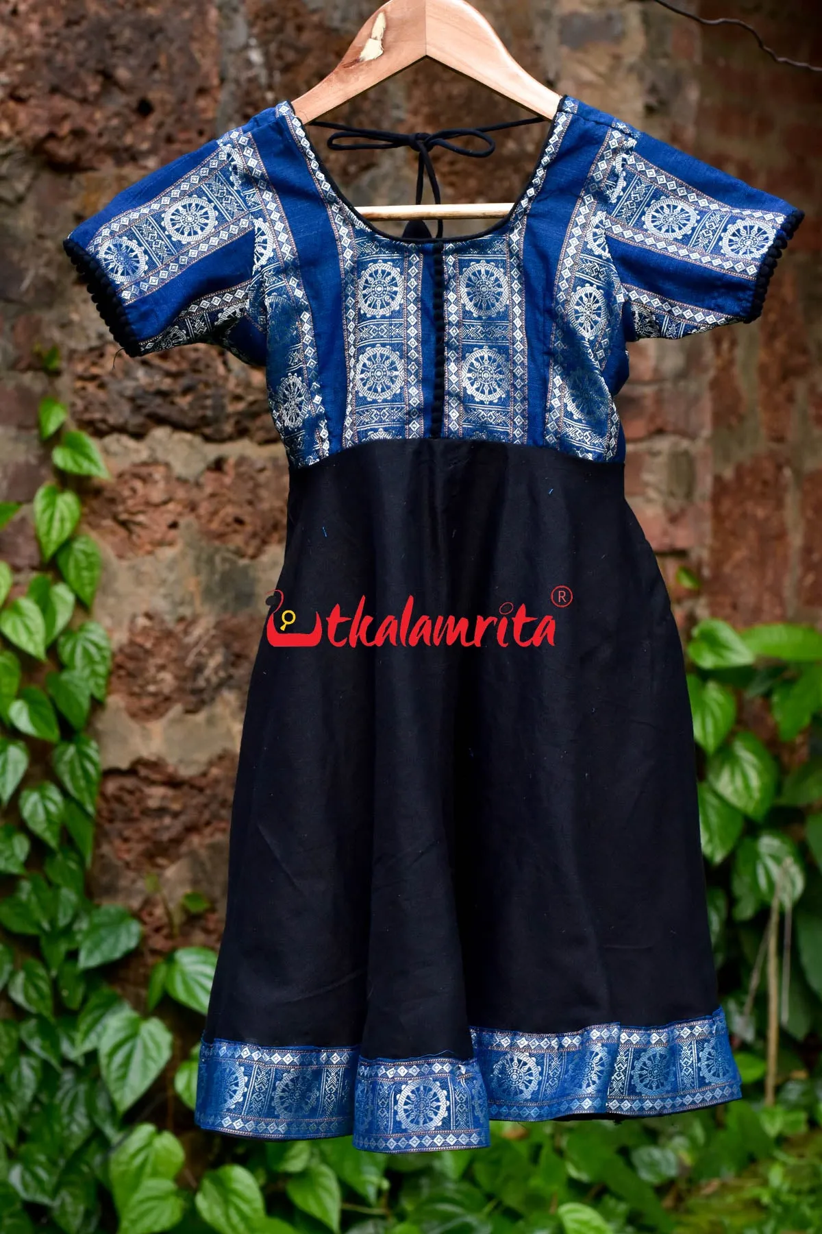 Black With Blue Konark Wheels (Girls' Frock)