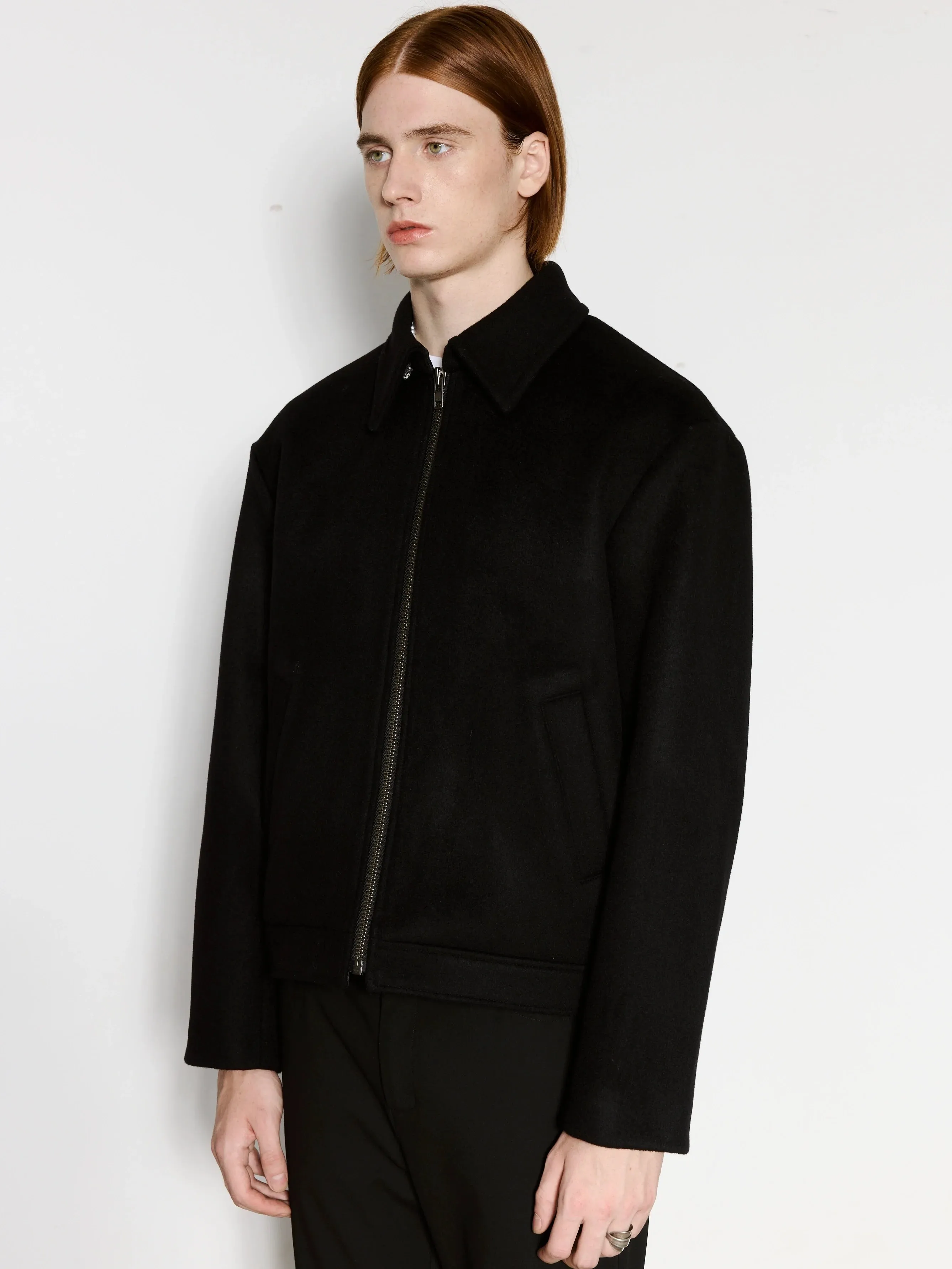 Black Wool Zipper Jacket