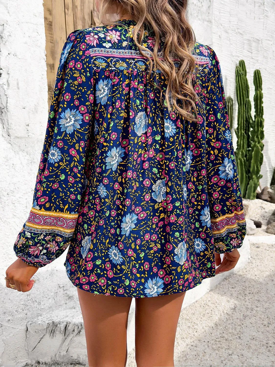 Boho Blooms Tassel Tie Floral Long Sleeve Blouse