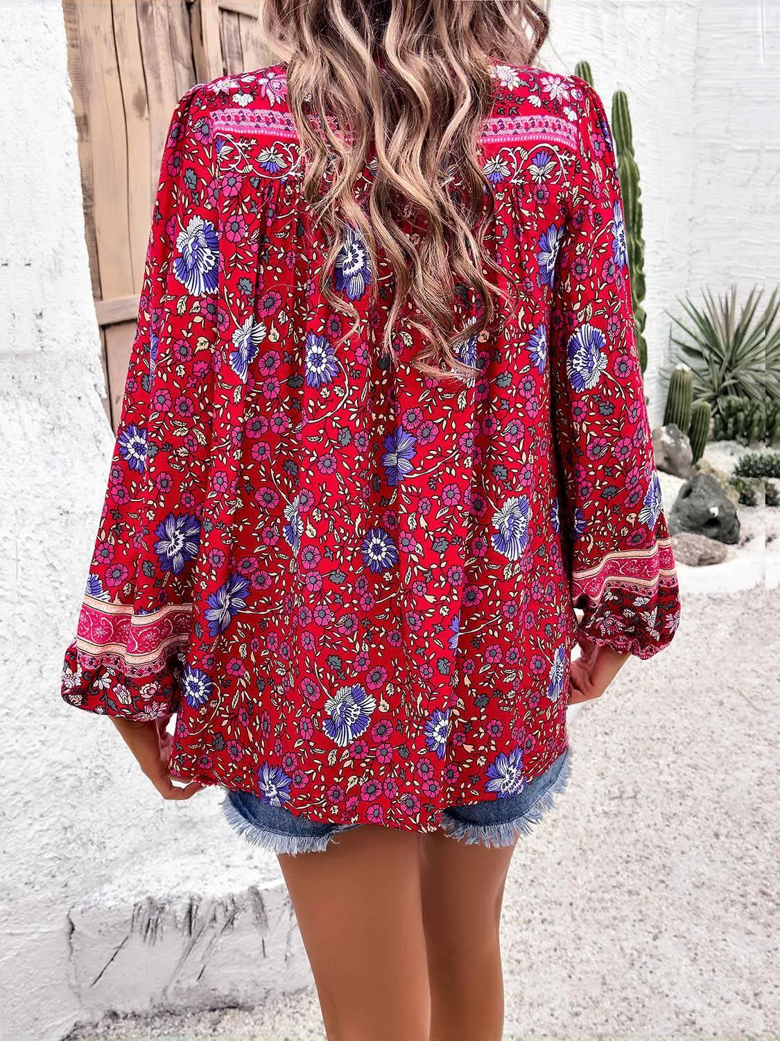 Boho Blooms Tassel Tie Floral Long Sleeve Blouse