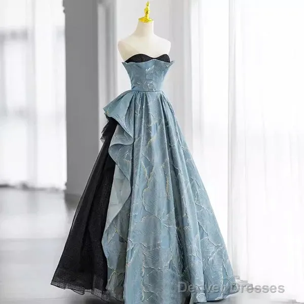 Chic Blue Strapless Long Prom Dress Fairy Evening Dress