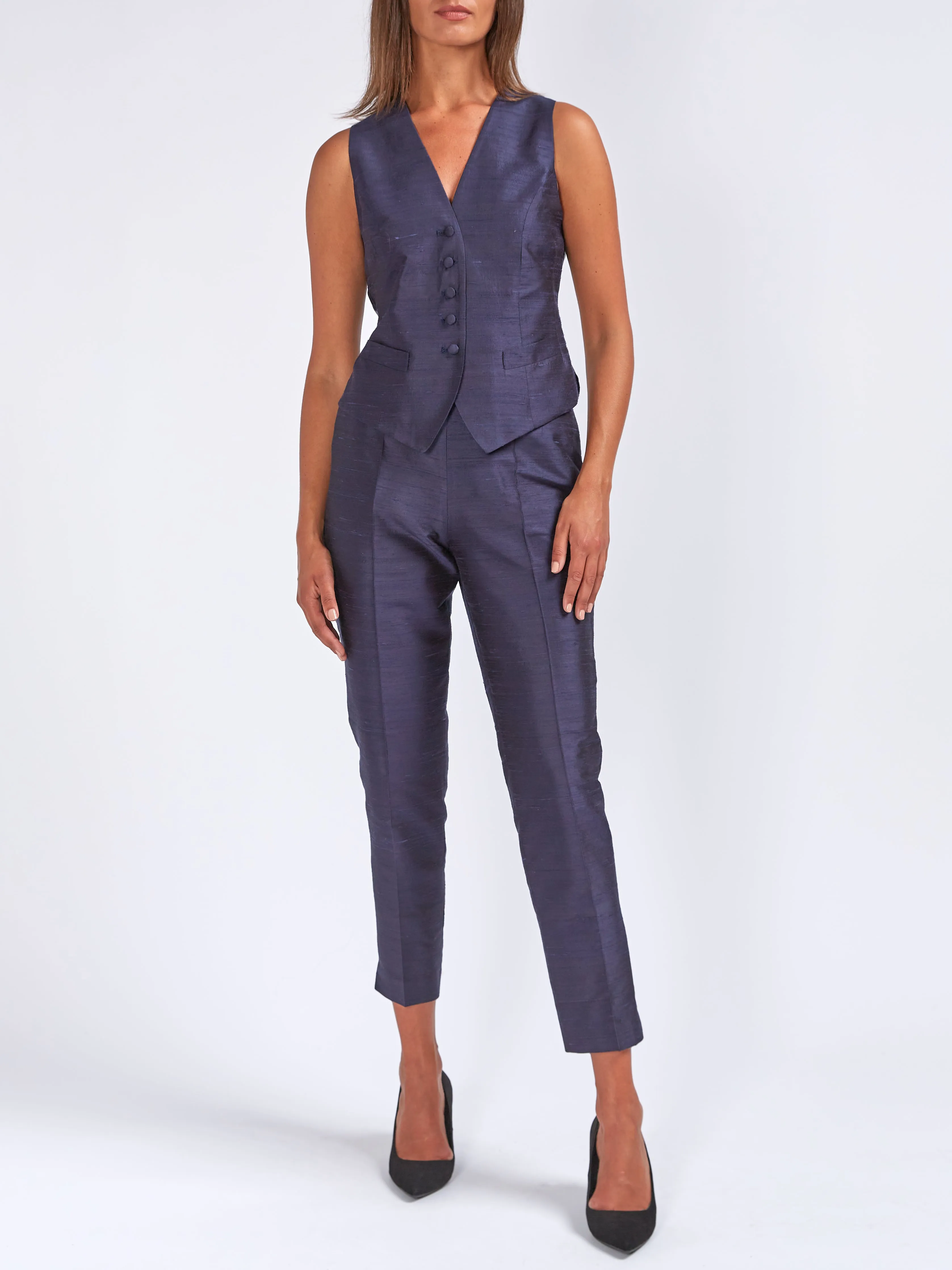Cigarette Trousers Ink Silk Douppion