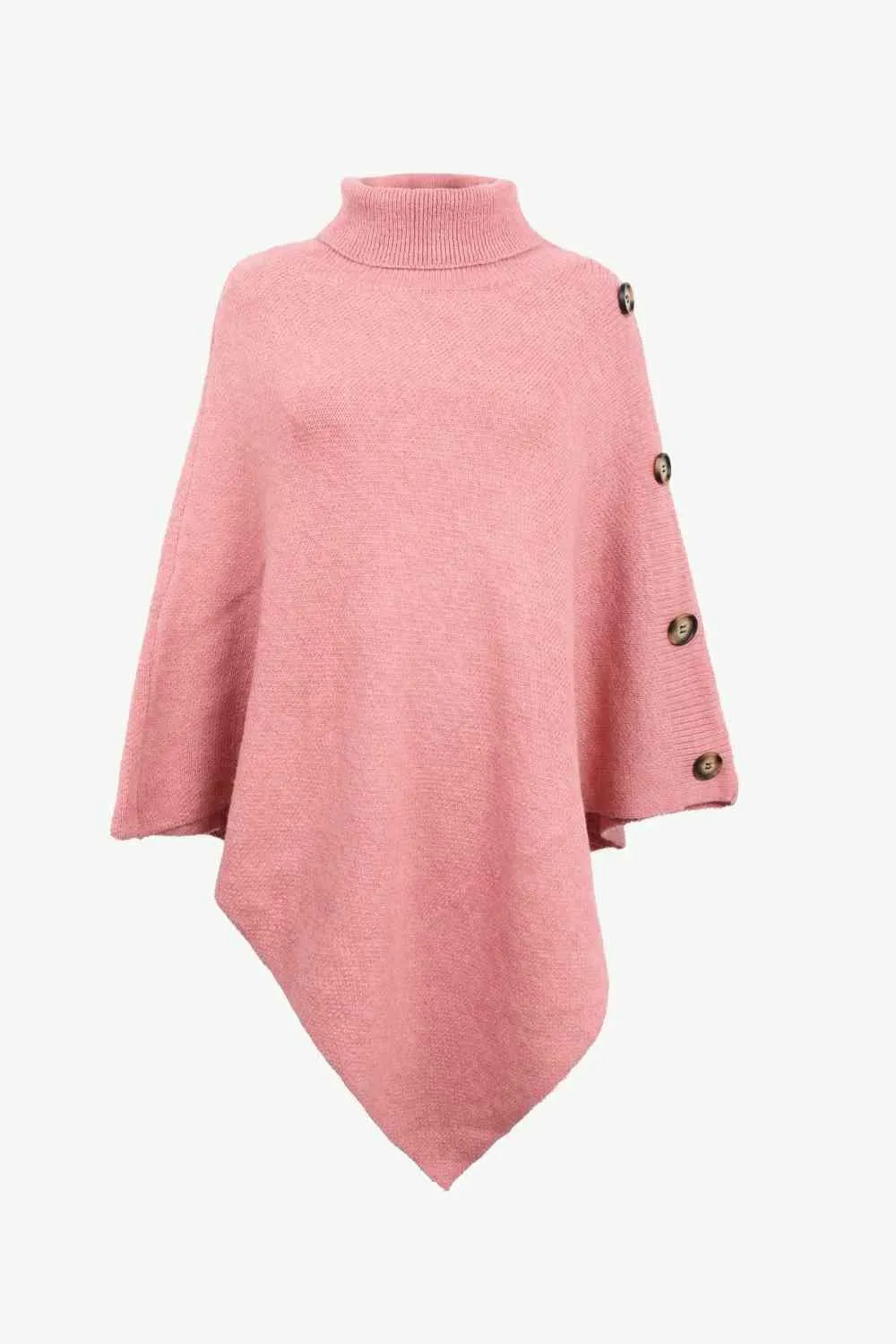 Cozy Fashionista Buttoned Turtle Neck Poncho