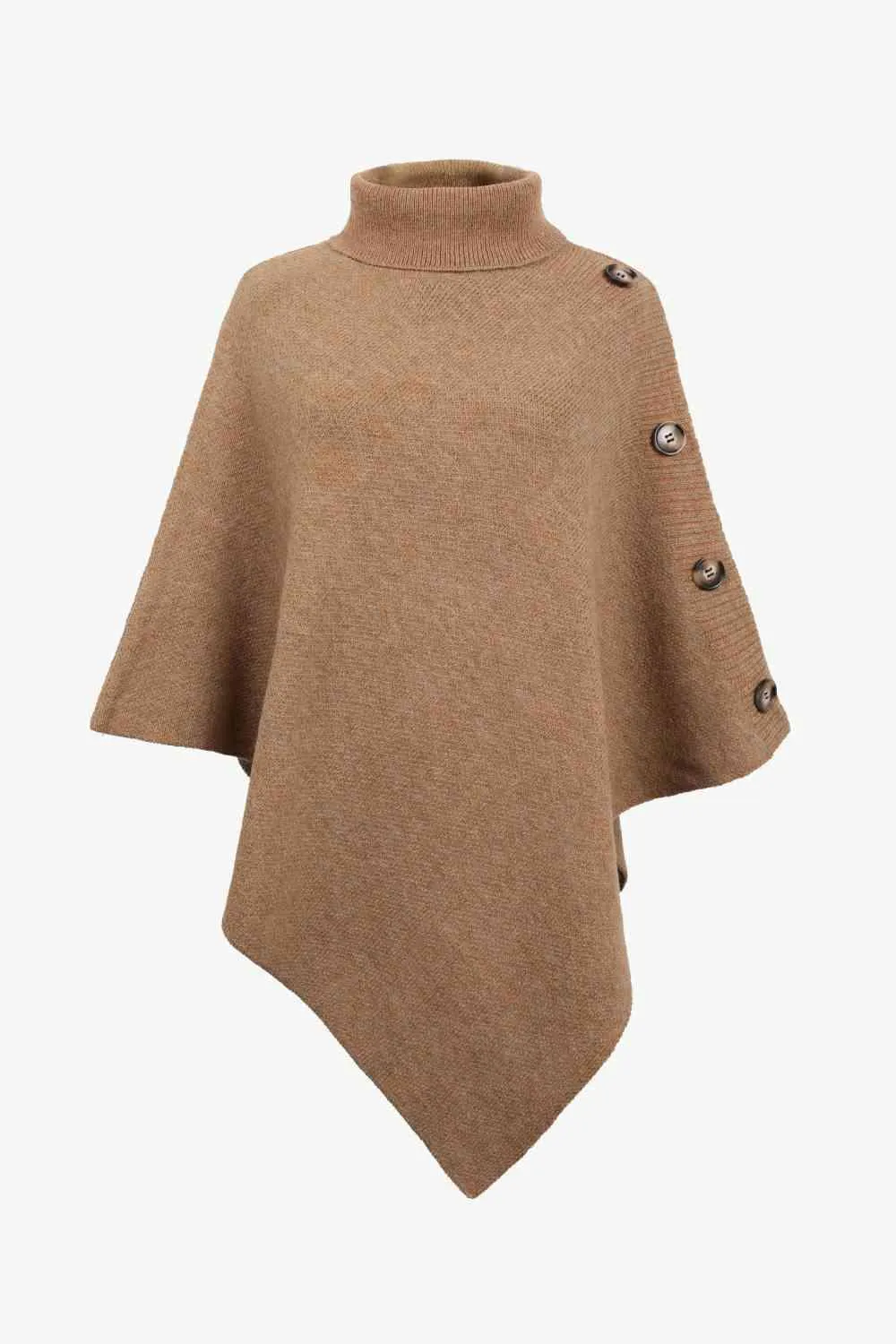 Cozy Fashionista Buttoned Turtle Neck Poncho
