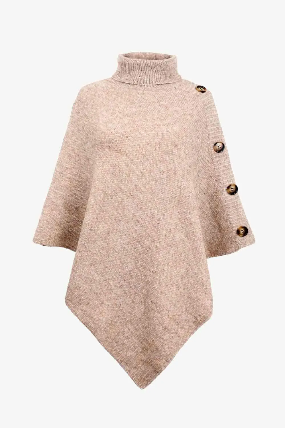 Cozy Fashionista Buttoned Turtle Neck Poncho