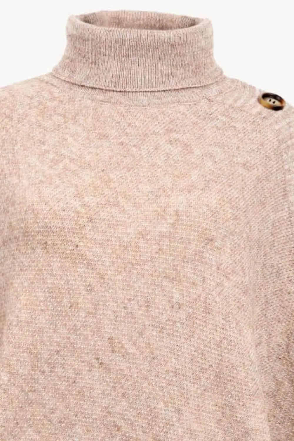 Cozy Fashionista Buttoned Turtle Neck Poncho
