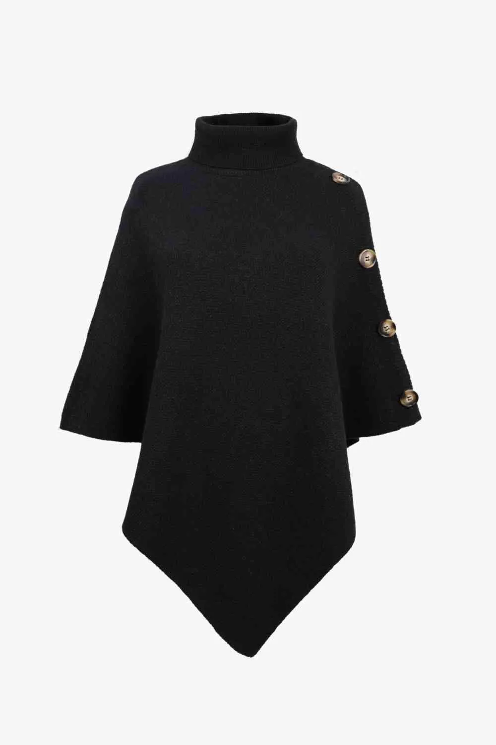 Cozy Fashionista Buttoned Turtle Neck Poncho