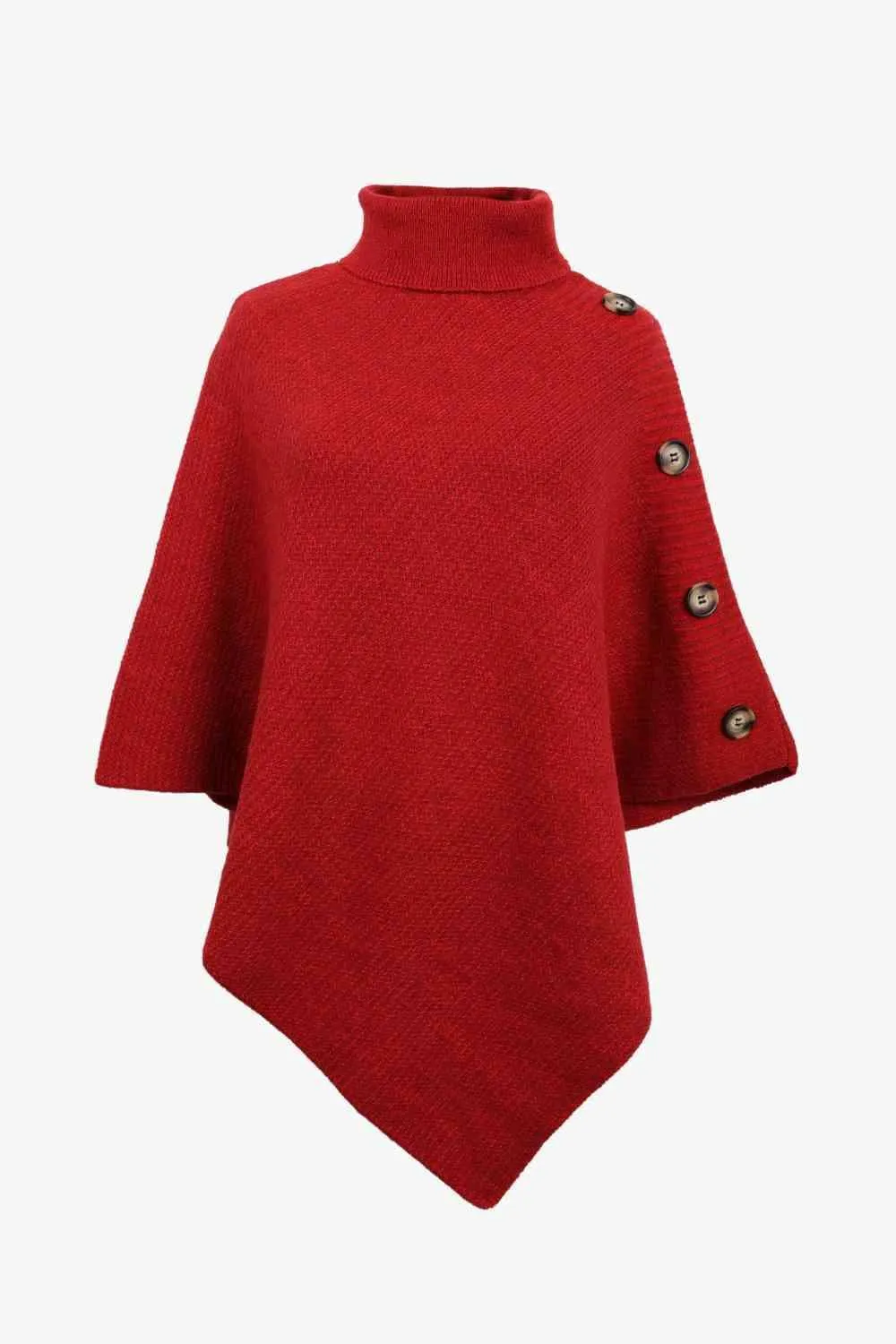 Cozy Fashionista Buttoned Turtle Neck Poncho