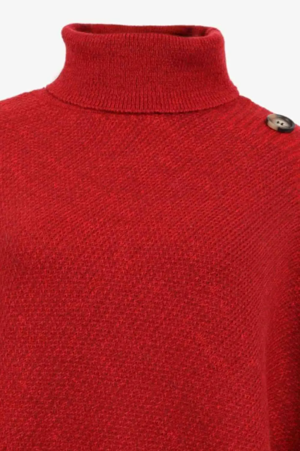 Cozy Fashionista Buttoned Turtle Neck Poncho