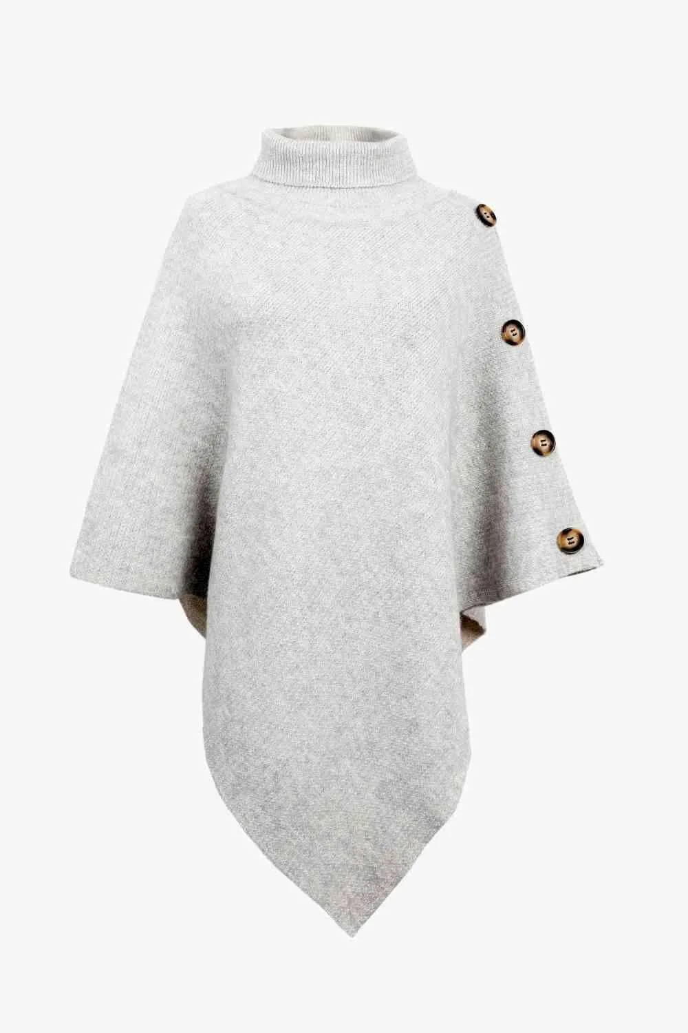 Cozy Fashionista Buttoned Turtle Neck Poncho
