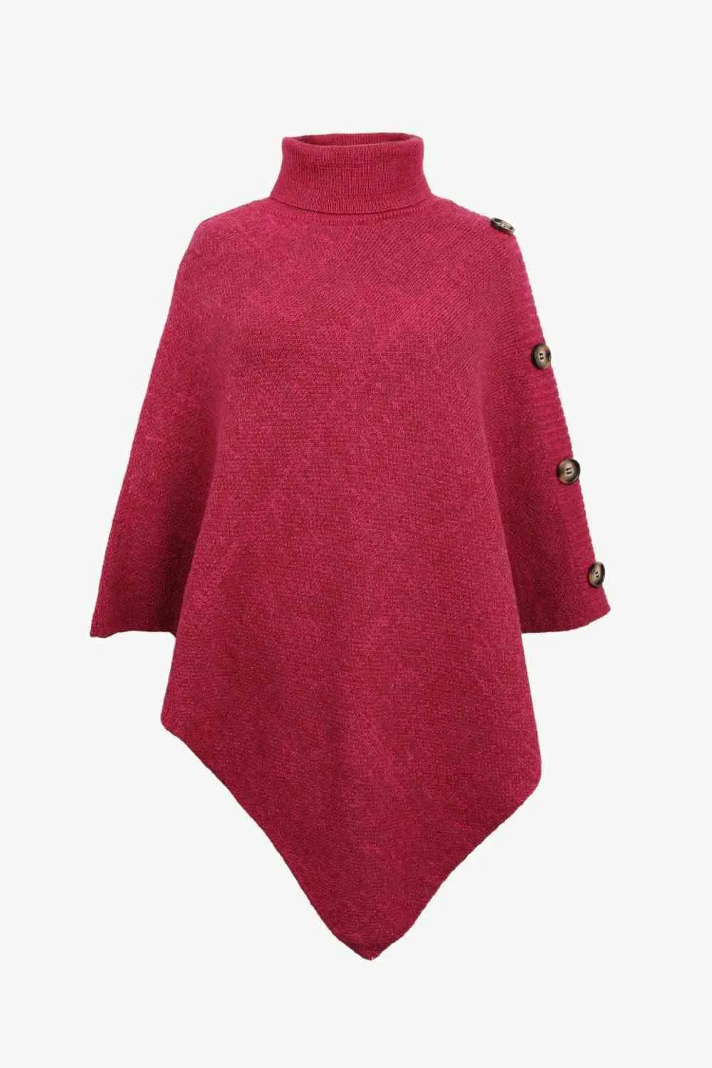 Cozy Fashionista Buttoned Turtle Neck Poncho