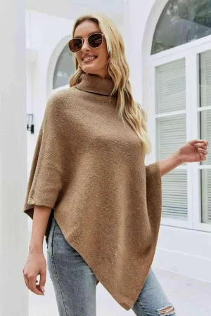 Cozy Fashionista Buttoned Turtle Neck Poncho