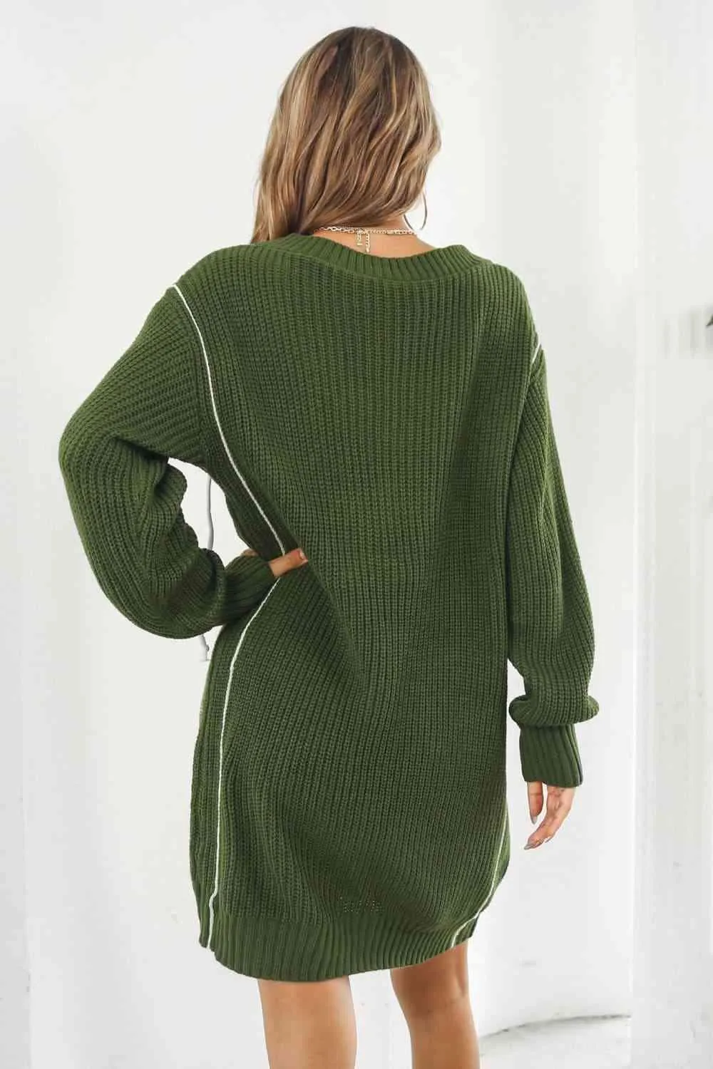 Cozy On The Go V Neck Long Sleeve Sweater Dress