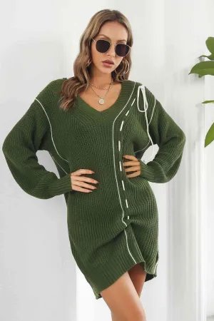 Cozy On The Go V Neck Long Sleeve Sweater Dress