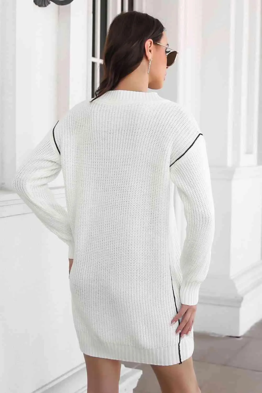 Cozy On The Go V Neck Long Sleeve Sweater Dress