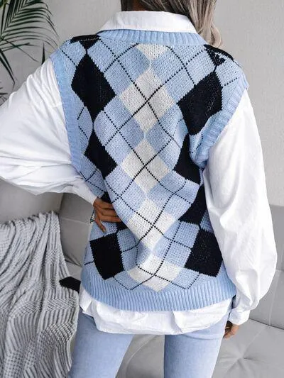 Cozy Pair V Neck Argyle Sweater Vest