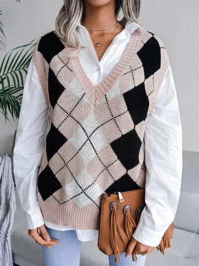 Cozy Pair V Neck Argyle Sweater Vest