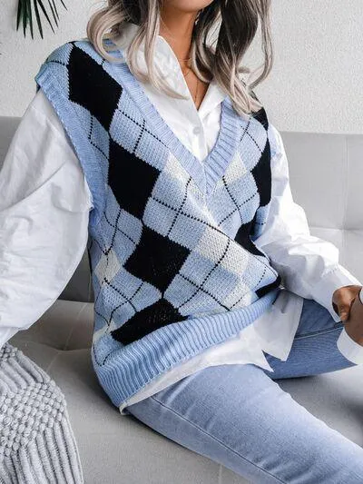 Cozy Pair V Neck Argyle Sweater Vest