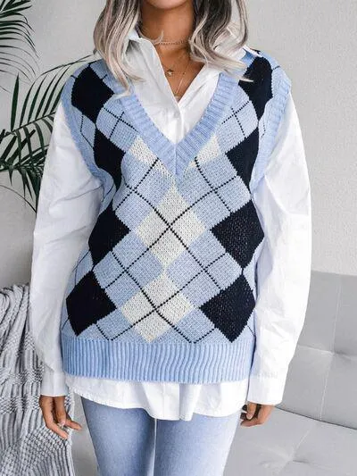 Cozy Pair V Neck Argyle Sweater Vest