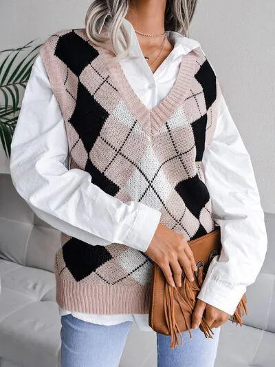 Cozy Pair V Neck Argyle Sweater Vest