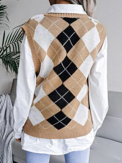 Cozy Pair V Neck Argyle Sweater Vest
