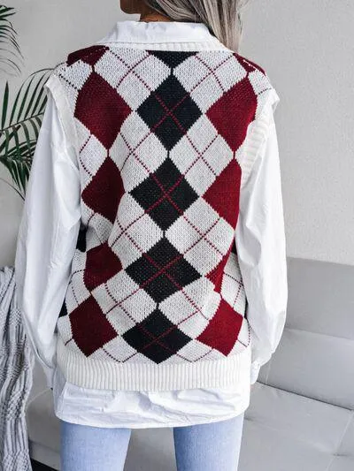 Cozy Pair V Neck Argyle Sweater Vest