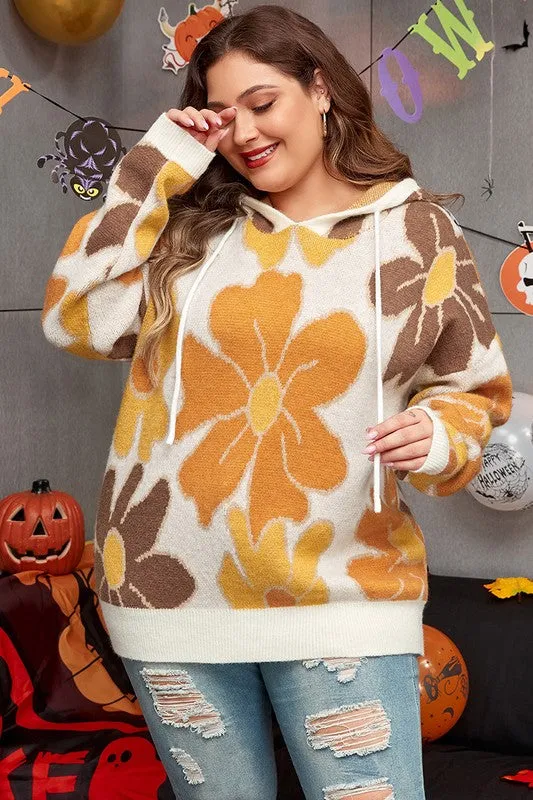 Curvy Knitted Drawstring Hooded Sweater