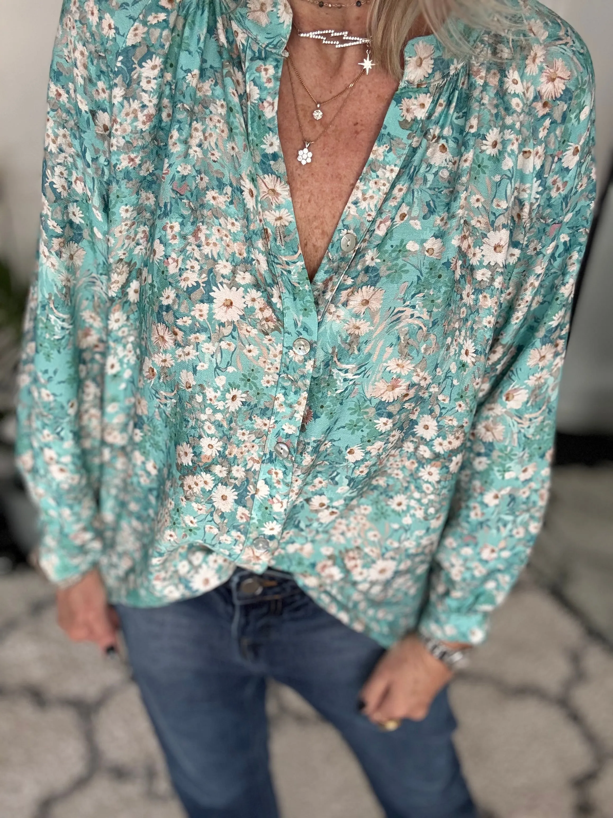 Daisy Blouse in Aqua