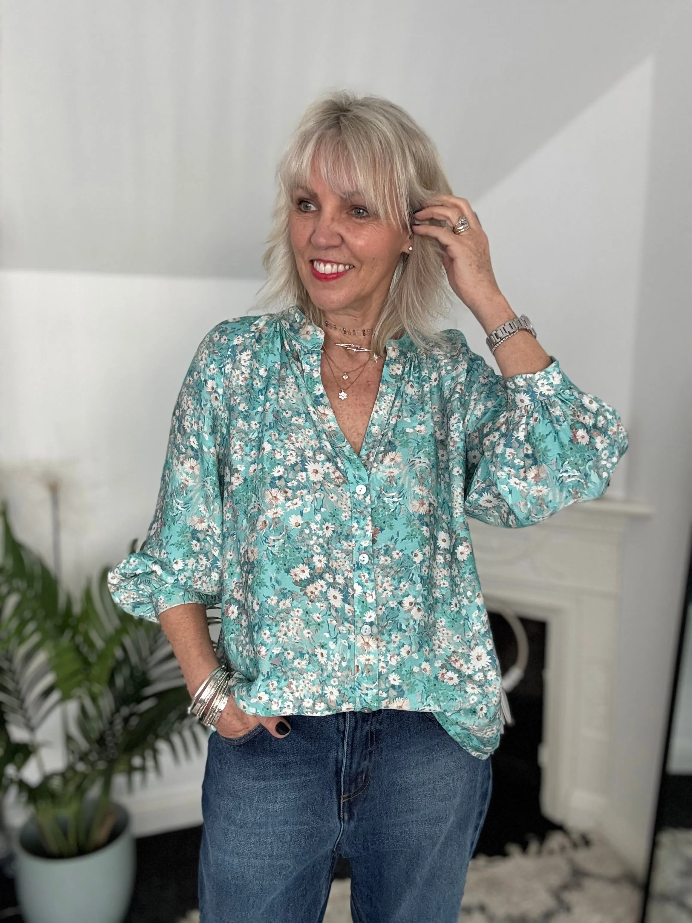 Daisy Blouse in Aqua