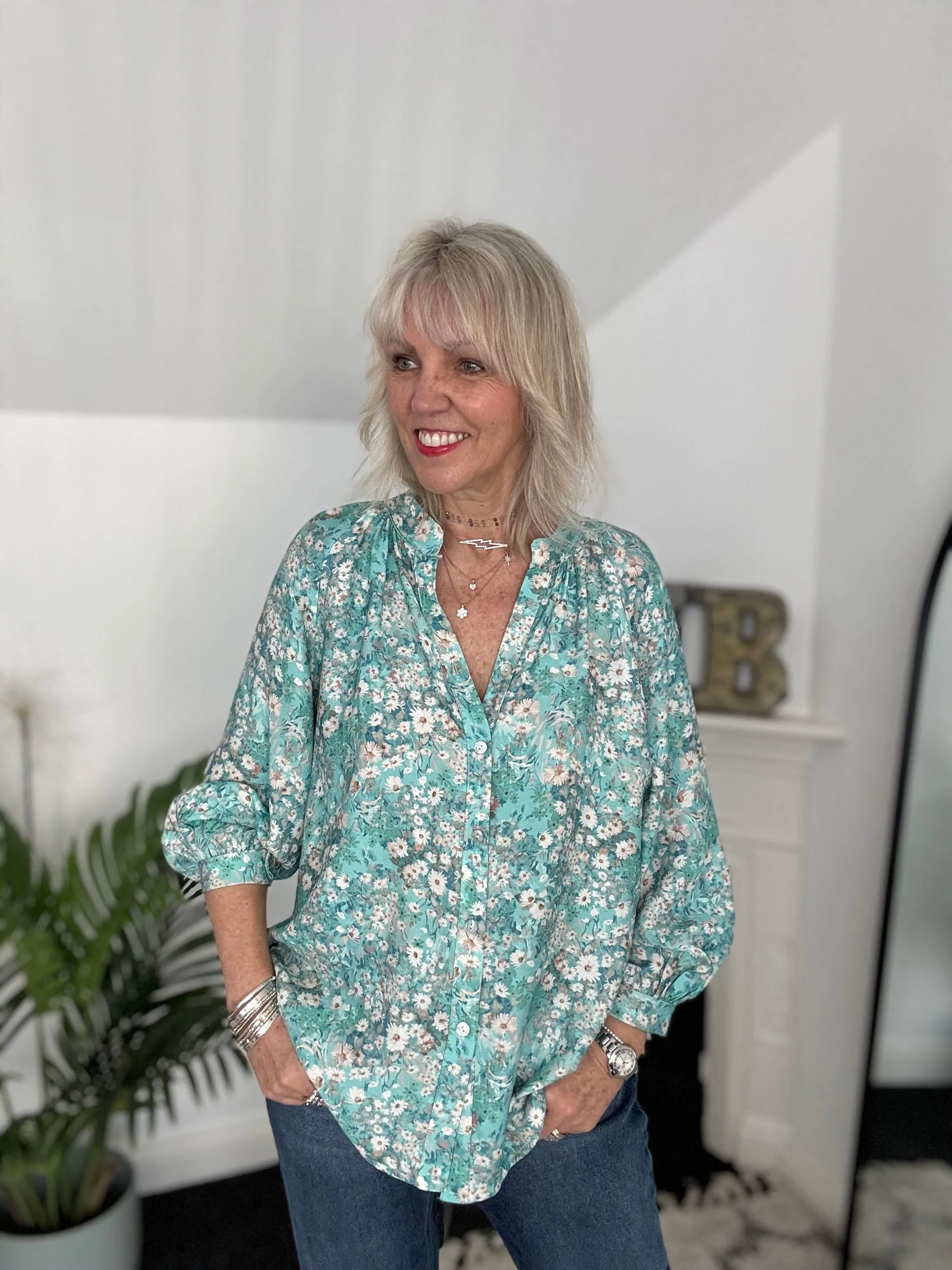 Daisy Blouse in Aqua