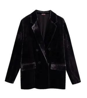DOUBLE BREASTED VELVET BLAZER