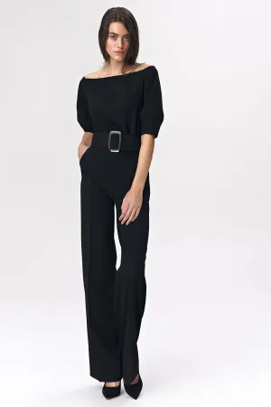 Elegant Black Cold-Shoulder Suit for Professional Women