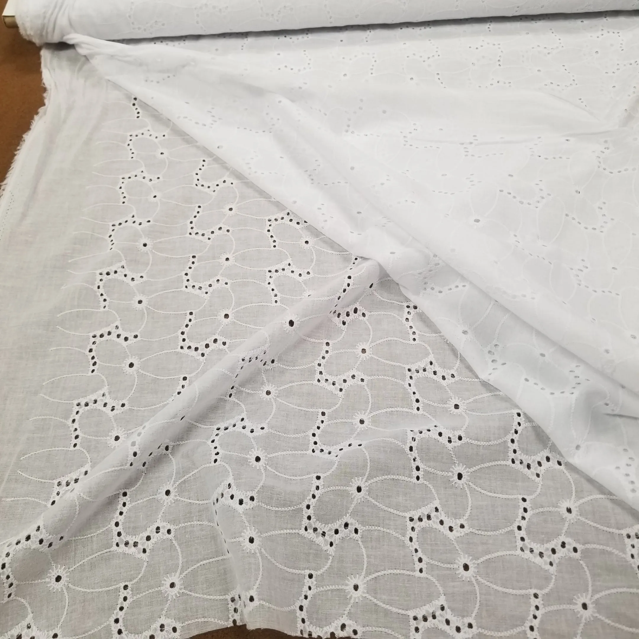 End of Bolt: 1 yard of Designer Deadstock White Cotton Romantic Florals Eyelet Woven- remnant