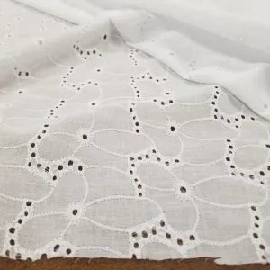 End of Bolt: 1 yard of Designer Deadstock White Cotton Romantic Florals Eyelet Woven- remnant