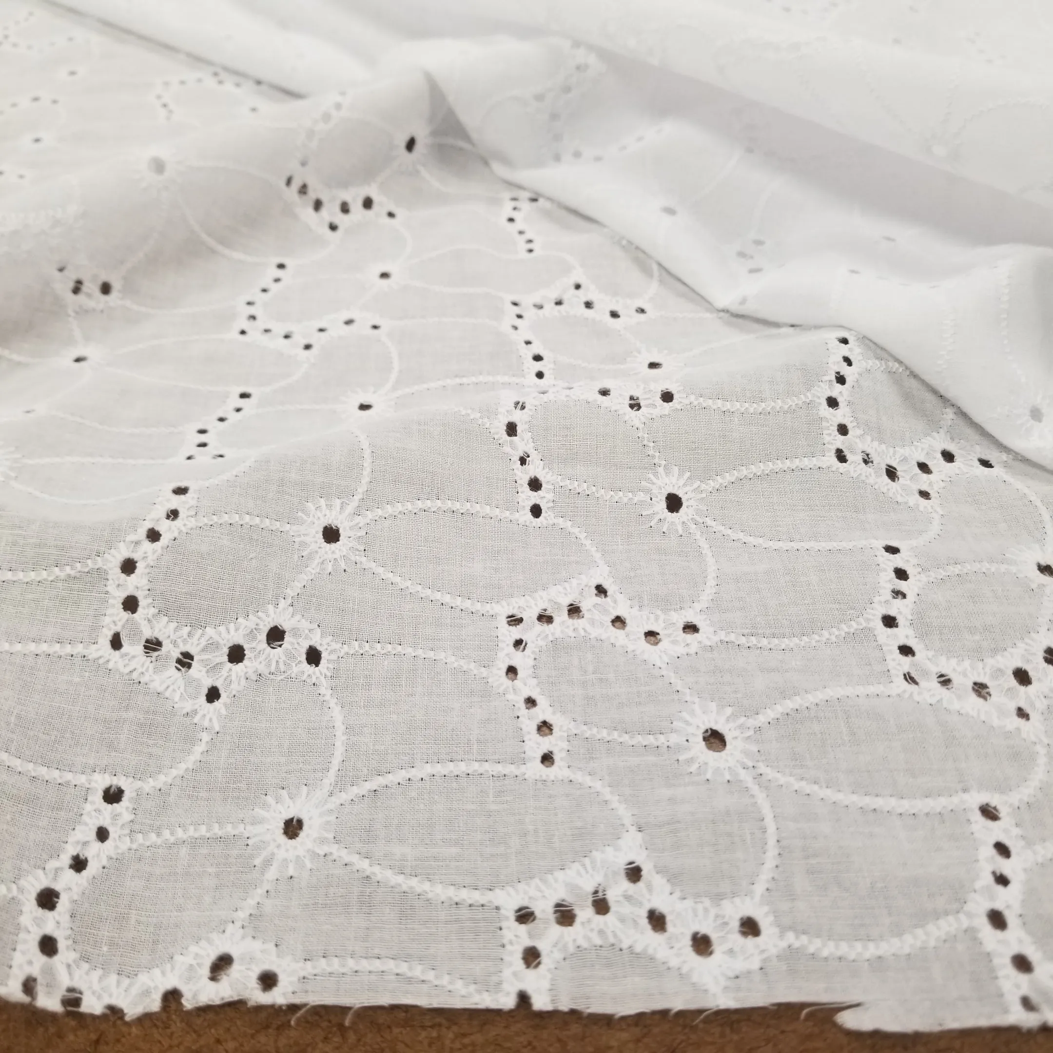 End of Bolt: 1 yard of Designer Deadstock White Cotton Romantic Florals Eyelet Woven- remnant