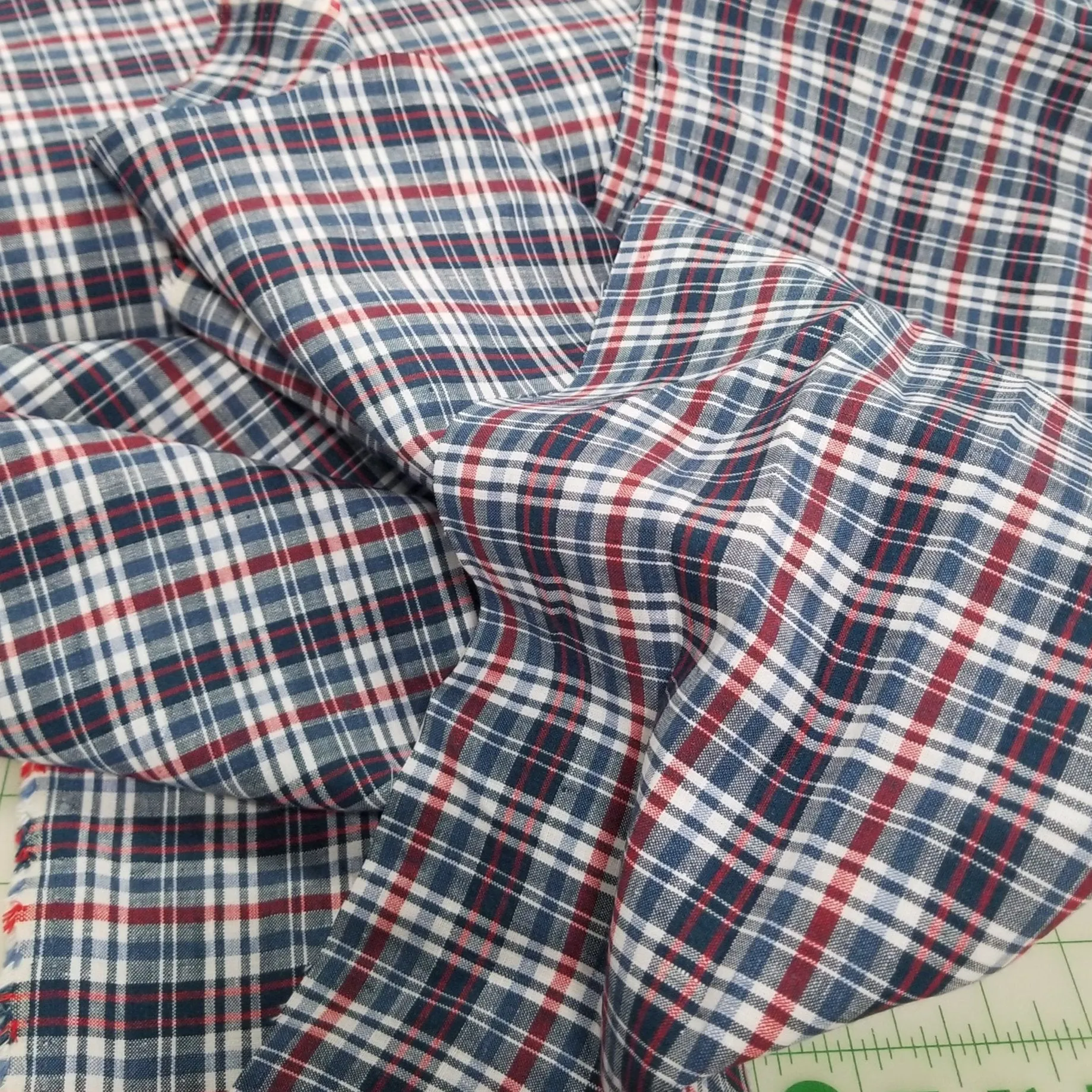 End of Bolt: 2-1/4th yards of Irish 100% Pure Linen Blue and Red Plaid  Spence Bryson Linen Woven 197 GSM-remnant