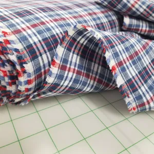 End of Bolt: 2-1/4th yards of Irish 100% Pure Linen Blue and Red Plaid  Spence Bryson Linen Woven 197 GSM-remnant